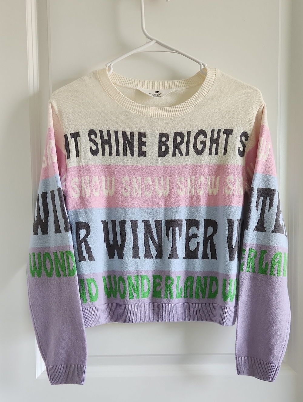 H&M Jacquard-Knit Sweater with Cream, Pink, Blue, and Lavendar Stripes